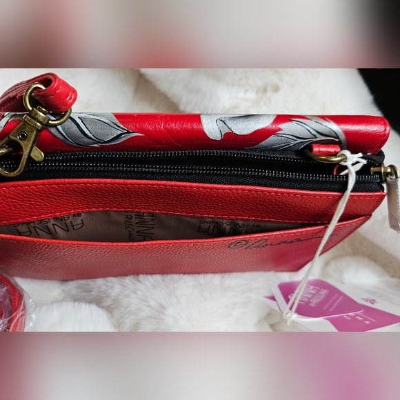 Anna By  Anuschka Hand painted leather Four in one crossbody Color Red